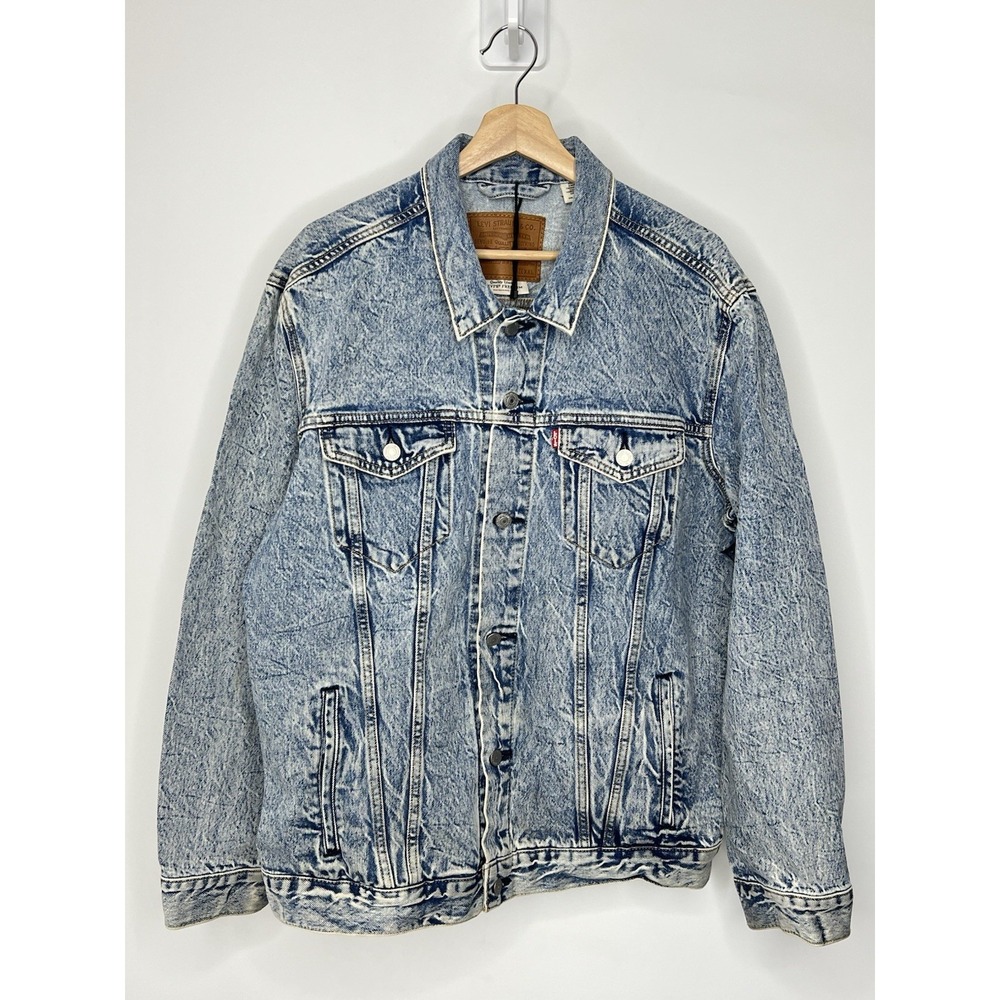 Levis Denim Jean Jacket Men XXL Light Blue Trucker Button Up Red Tab S40116 NWOT